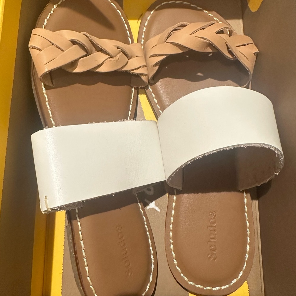 Anthropologie x Soludos Braided Tan and White Sandals